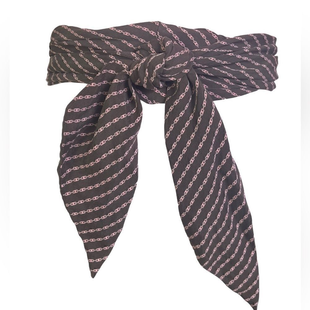 Trina Turk Long Scarf Brown Silk w/Pink Link Design 5” Wide x 80” Length